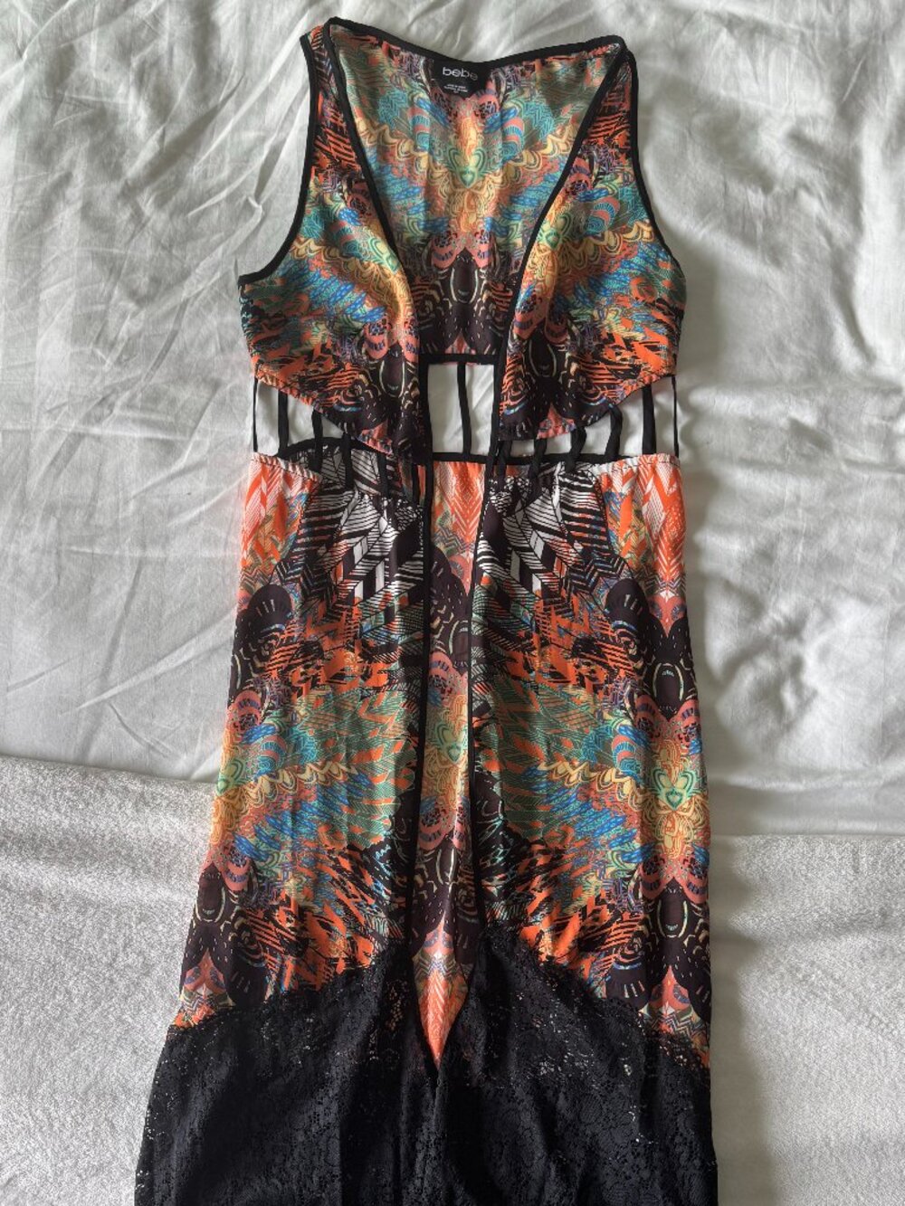 Bebe Boho Festival Geometric Kaleidoscope Lace Duster Kimono Cardigan